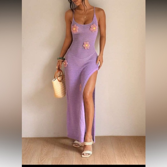 Lavender Floral Crochet Maxi Dress - Picture 2 of 7
